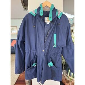 Vtg 90's Current Seen Womens windbreaker Med Navy contrast plaid hood Bold retro